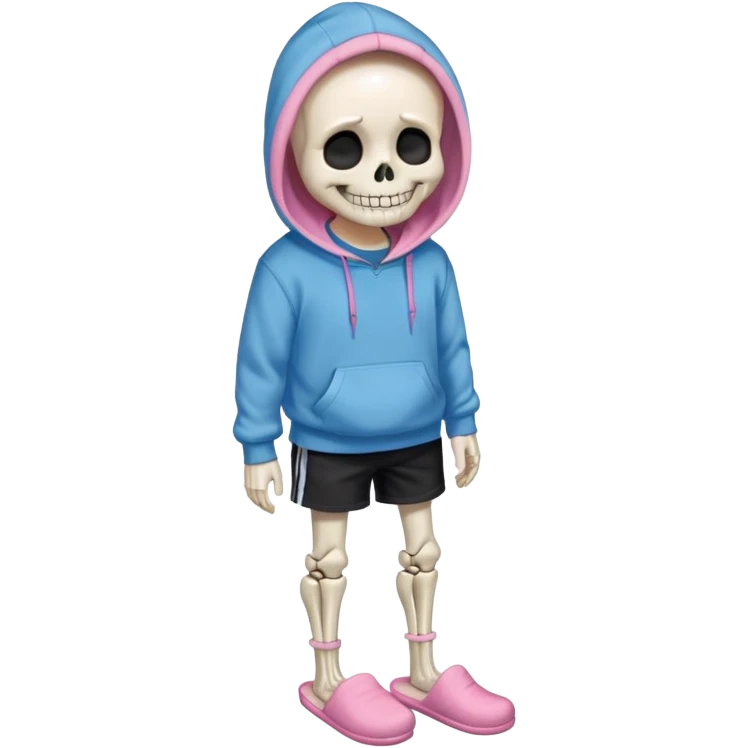 Sans The Skeleton, Blue Hoodie-Sweater, Grin, Pink Slippers, Black Shorts emoji