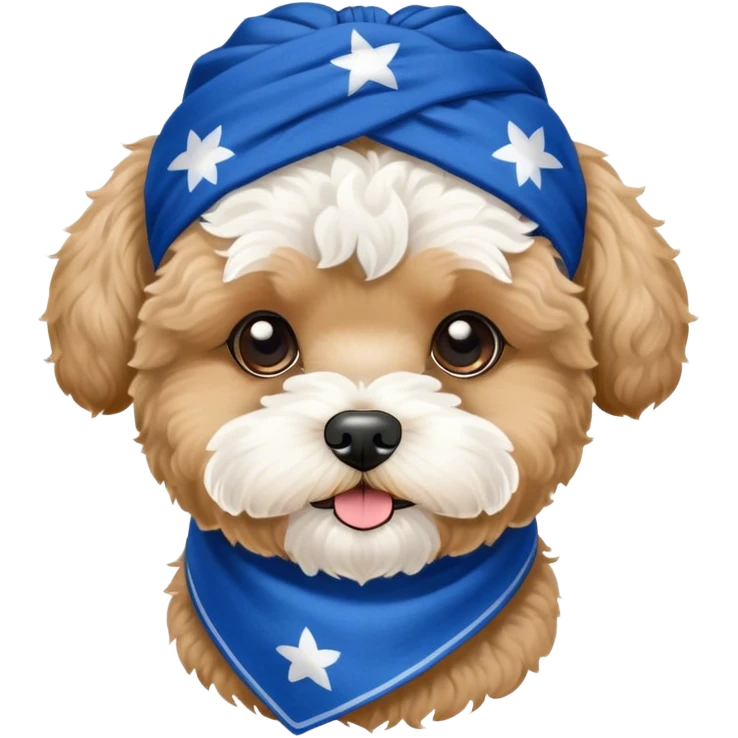 Black Maltipoo dog with white beard wearing blue bandana emoji