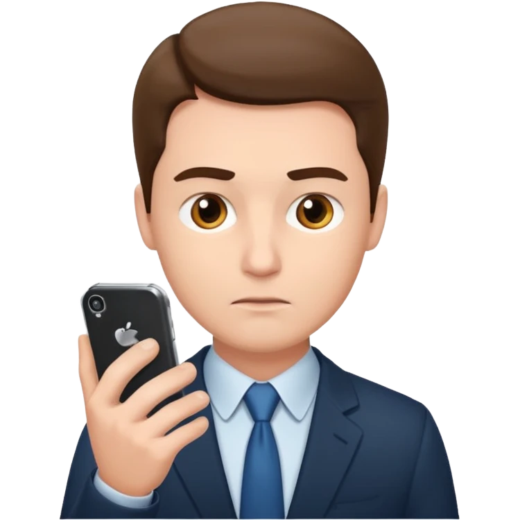 bussiness man using phone, looking to it emoji