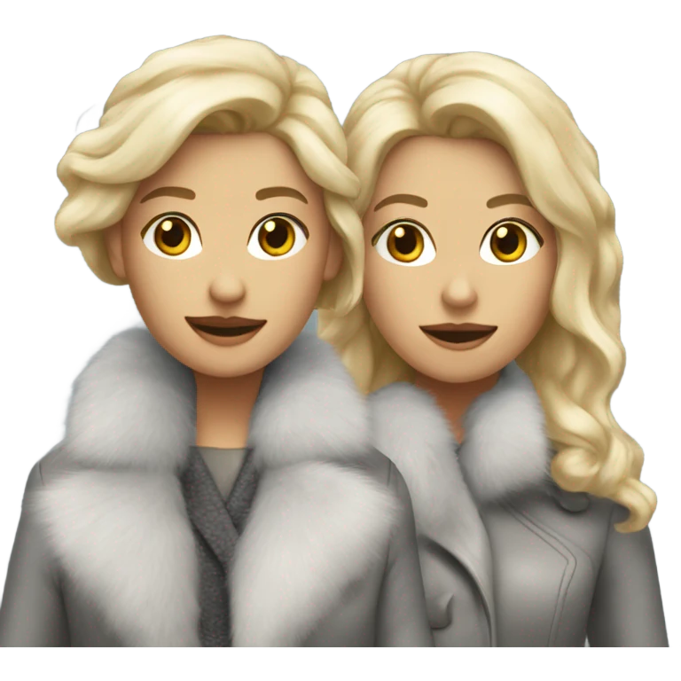 Two blondies with white skin in grey fur coats  emoji