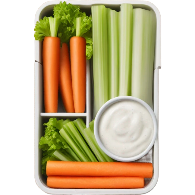 hot wings with celery carrots with ranch on the side in takeout box ￼￼ emoji