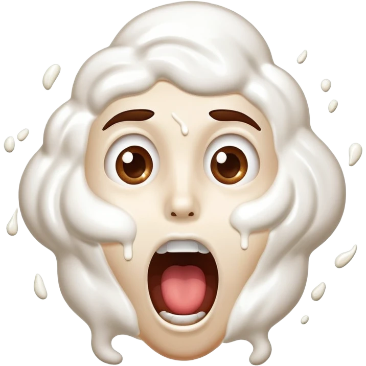surprised face with whipped cream splattered across the face, mouth wide open emoji