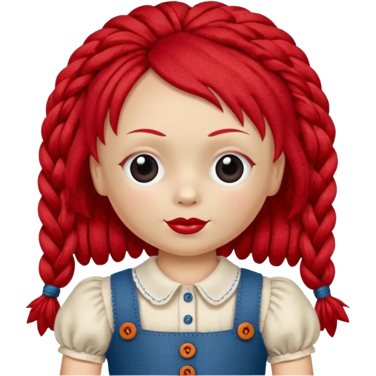 rag doll with button eyes red hair emoji