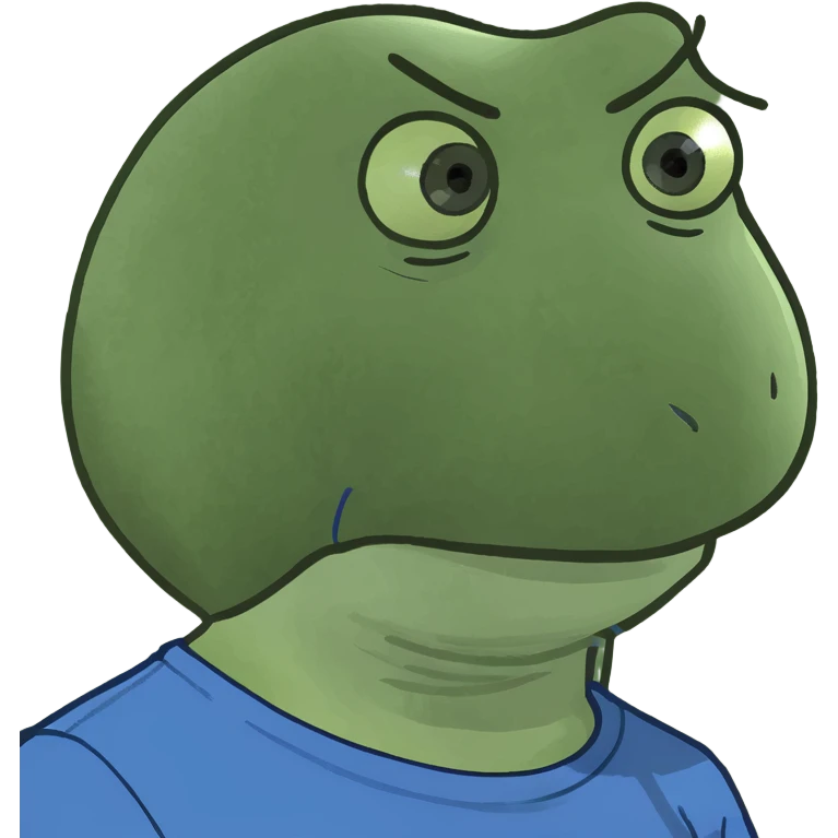 A guy with a slight squint, dark slightly gray hair and a model haircut, brown eyes, a slightly hooked nose and a smile. He's wearing a blue T-shirt. emoji