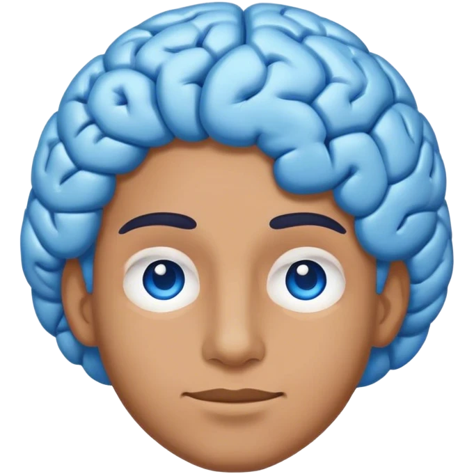 An adult person face emoji with blue brain instead of hair and suave expression emoji