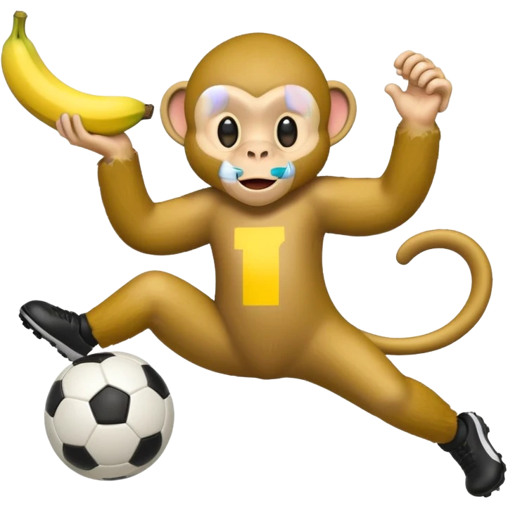 Quiero hacer a un mono jugando futbol y un plátano en la mano emoji