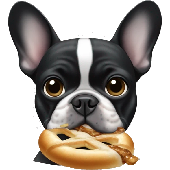 black and white french bulldog eat bretzel  emoji