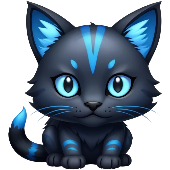 Cool cute edgy dark gloomy black abyssal Abyss-Night-Feline with glowing blue markings emoji