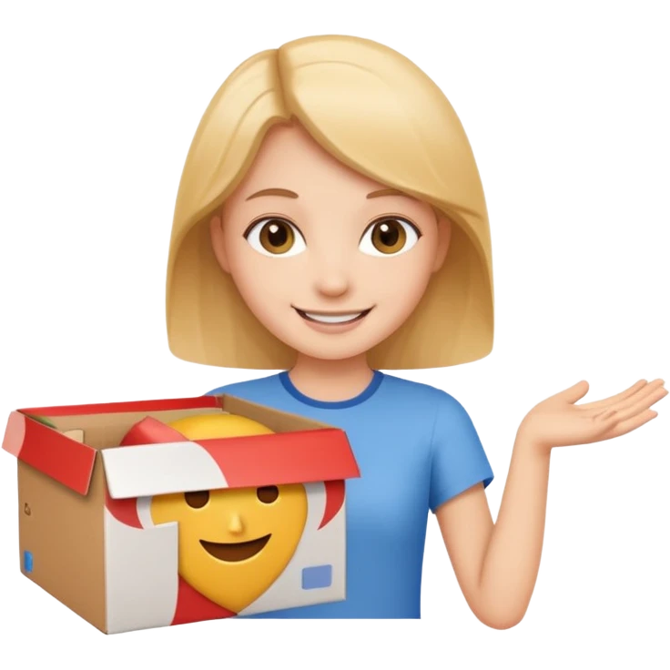 Smiling girl holding a box in her hand emoji