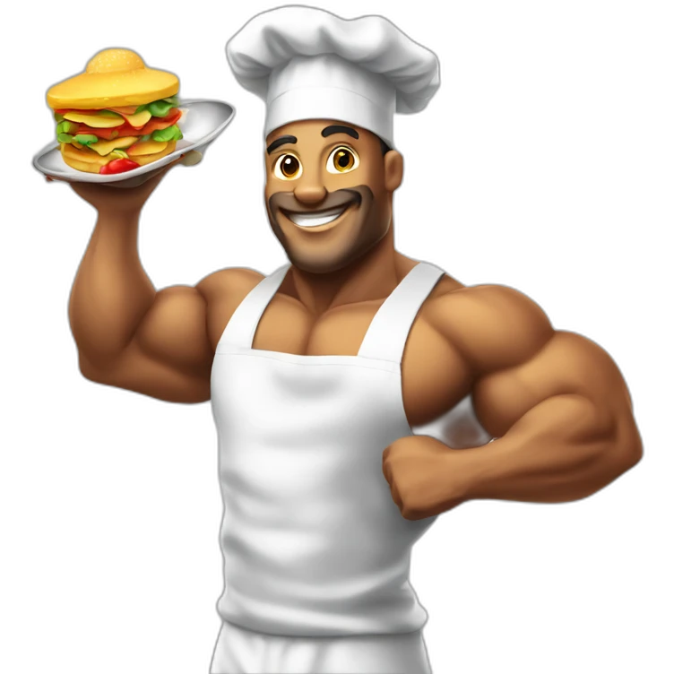 bodybuilder cooking food wit chef hat  emoji