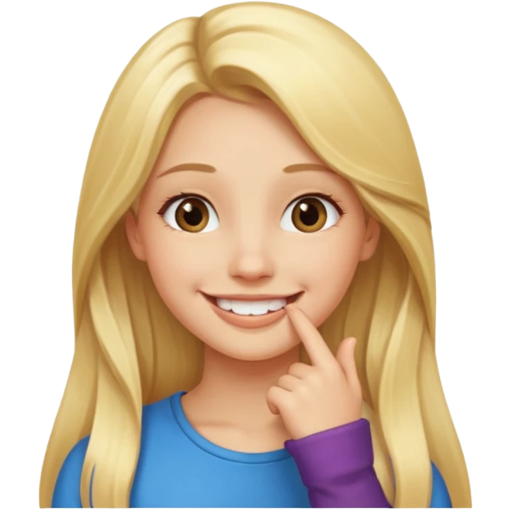 Girl long blonde hair smiling hand under chin emoji