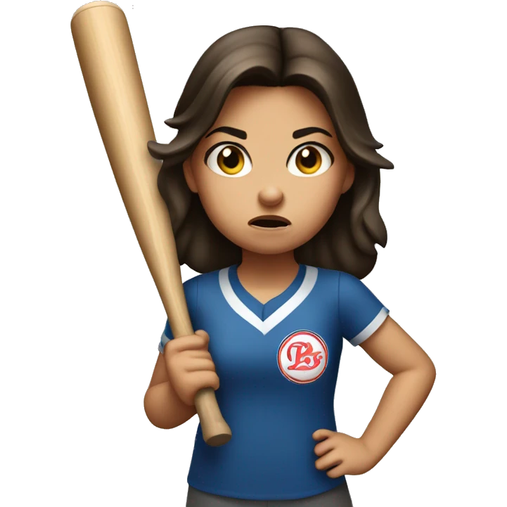 little angry brunette girl holding baseball bat emoji