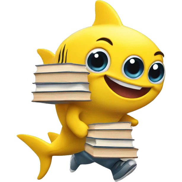 yellow baby shark walking with books in hand emoji