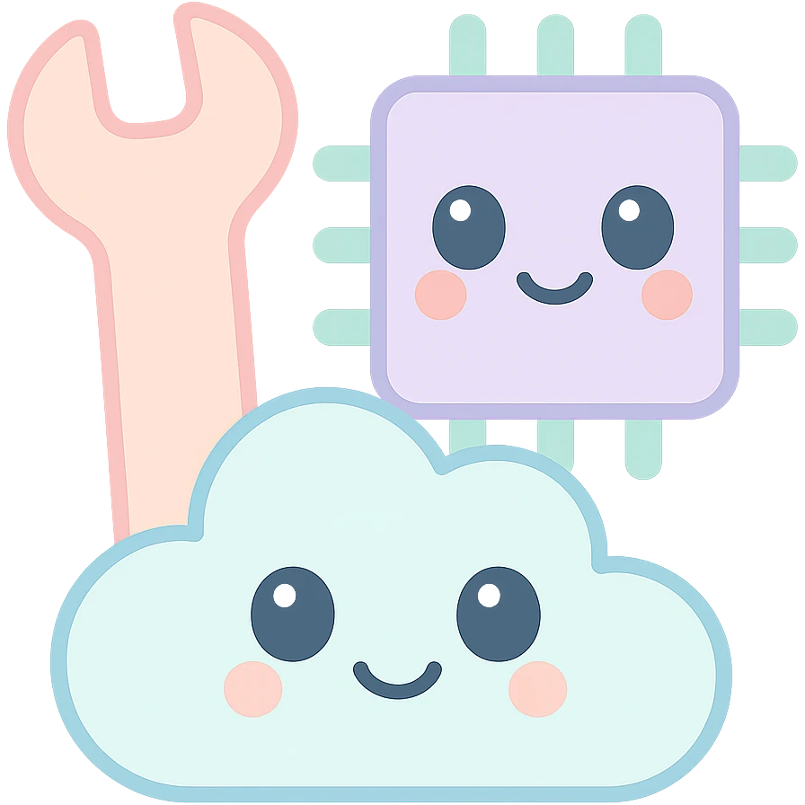 emoji for 'Technologies Used', combining a wrench, microchip, and cloud, in a friendly, cartoon style emoji