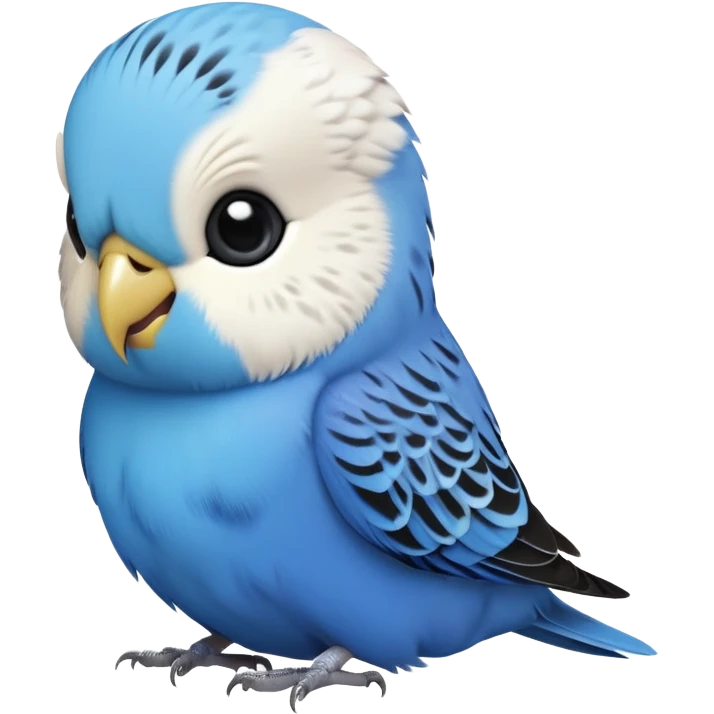 cinematic-cute-blue-budgie-portrait-emoji,-head-tilted-playfully-and-inquisitively,-featuring-a-brilliant-blue-feathered-fur-and white and black feathered face-with-a-natural-sheen,-round,-sparkling-dark-eyes-filled-with-curiosity,-simplified-yet-irresistibly-adorable emoji