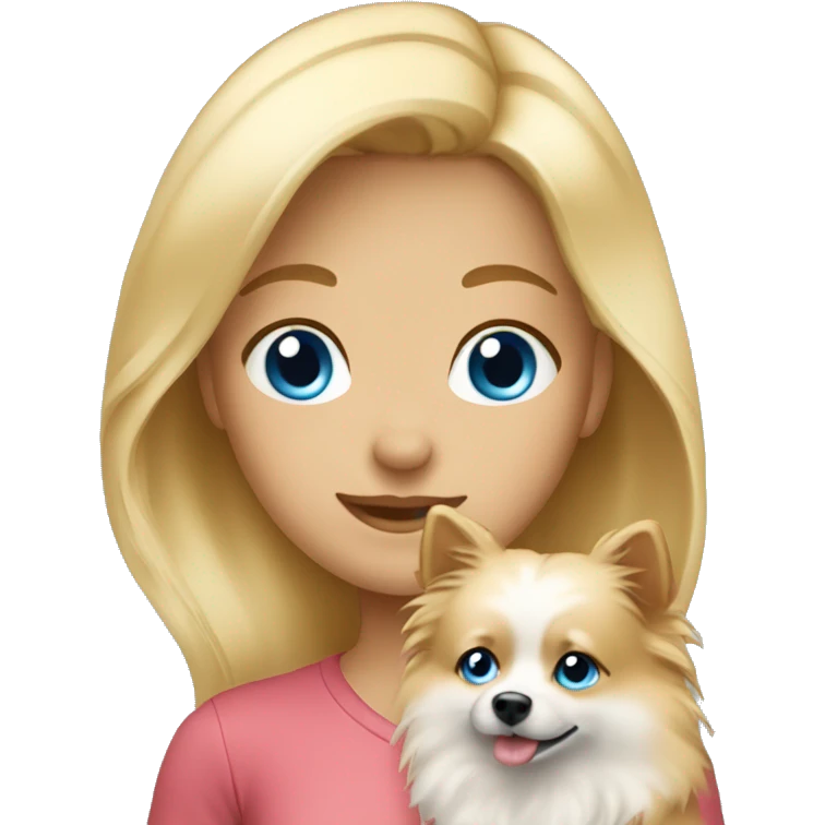 Blonde girl blue eyes holding spitz  emoji