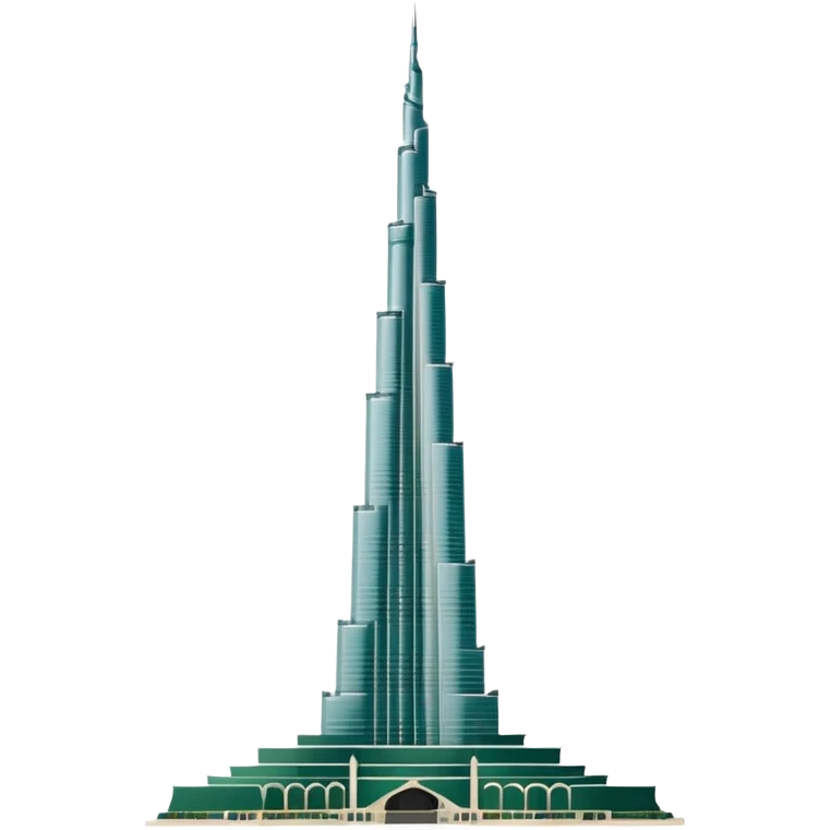 Burj Khalifa, white silhouette with dark green accents, emoji style emoji