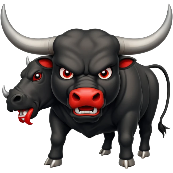 angry black bull pawing the ground with red eyes emoji