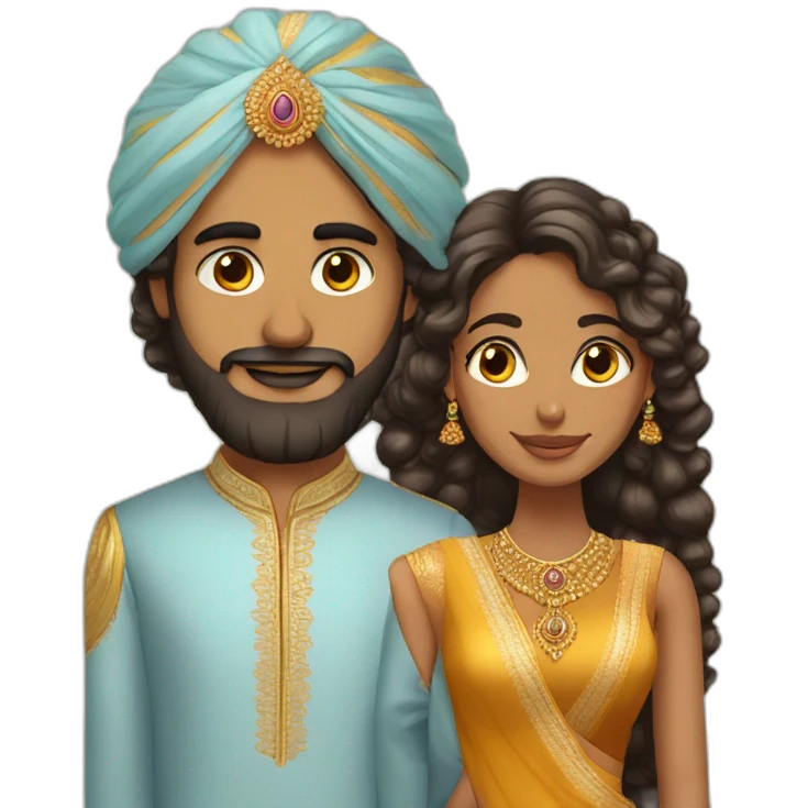 indian girl with curly hair marrying indian guy with straight hair and beard emoji