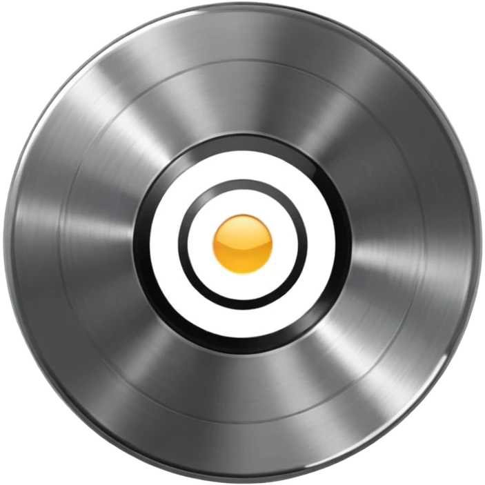 Chrome vinyl record emoji, silver metallic finish, iOS emoji style, reflective surface, minimal design, centered, smooth gradients, clean white background emoji
