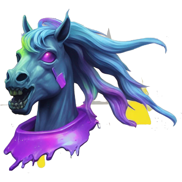 .Zombie_ Vaporwave black holographic oilslick zombie unicorn yellow caution tape graffiti Pegasus  emoji