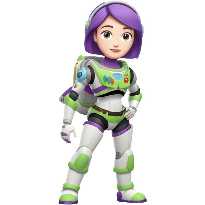 Short lady with buzz lightyear knee pads emoji
