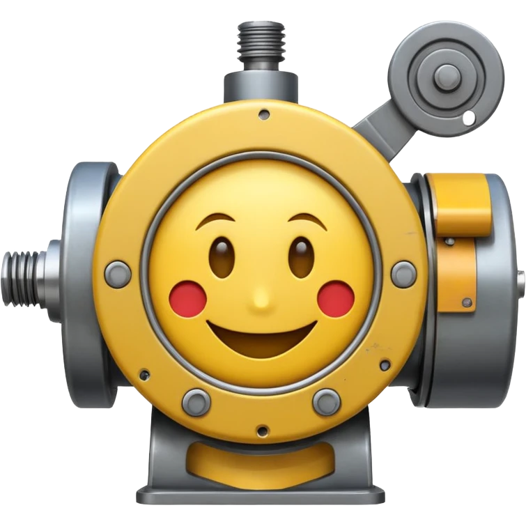 Industrial mechanical motor with a smiley face, emoji for the new electric music genre Motor breaks must be friendly and sellable emoji