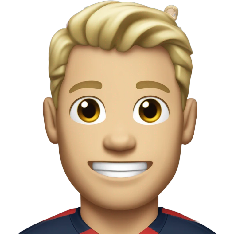 Skinny Caucasian male blonde combed over hair smiling wearing a Houston Texans polo emoji