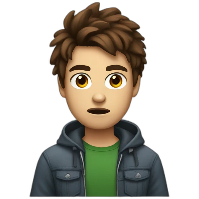 teen with brown hair angry mood and type text "lil niko" emoji