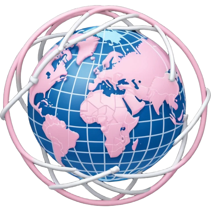 stylized globe with white and light pink network lines connecting continents emoji
