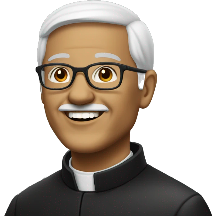 old catholic priest with black hair, smiling with teeth and glasses, no beard or mustache emoji