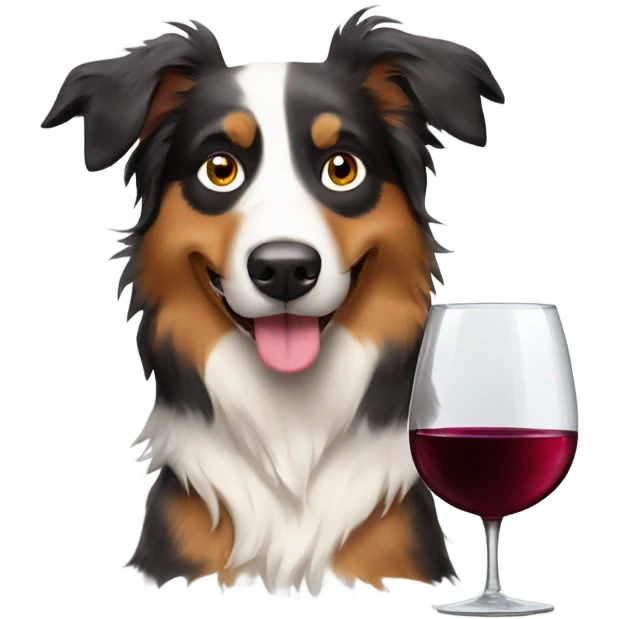Australian shepherd dog with glass of wine emoji