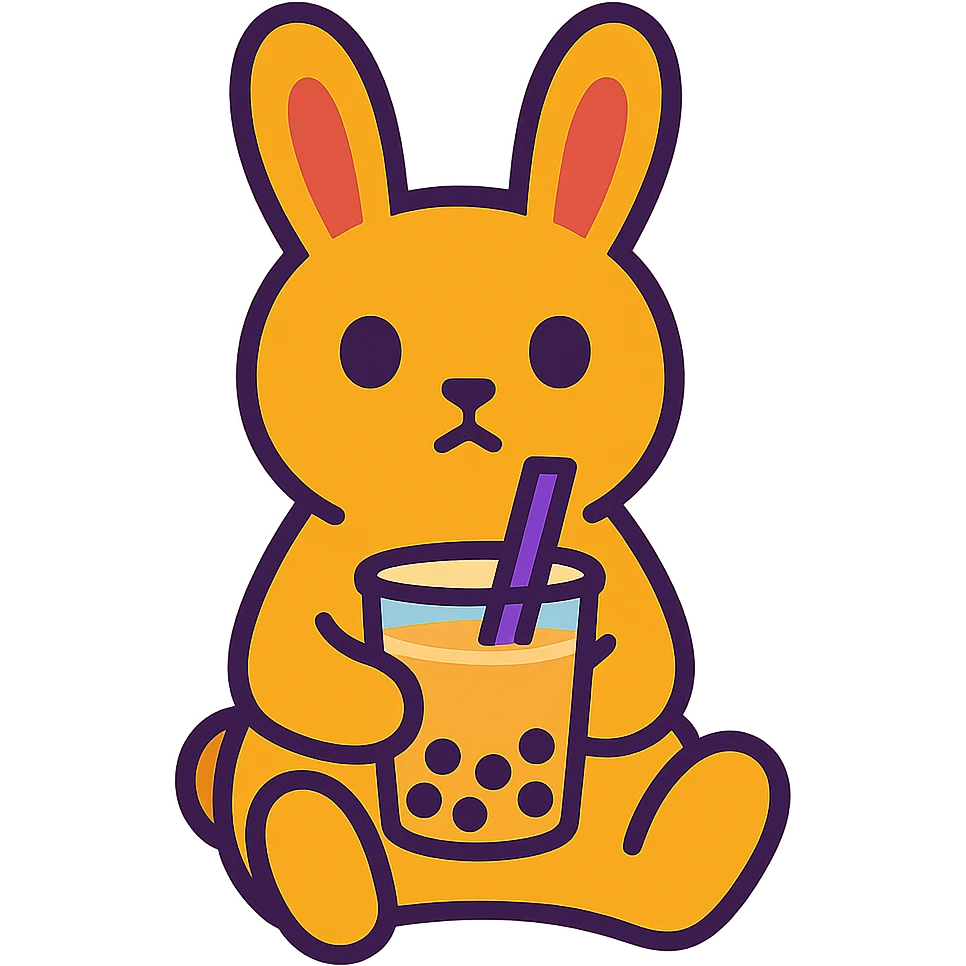 milk tea bunny sitting still with blank stare, vibrant-toon style emoji
