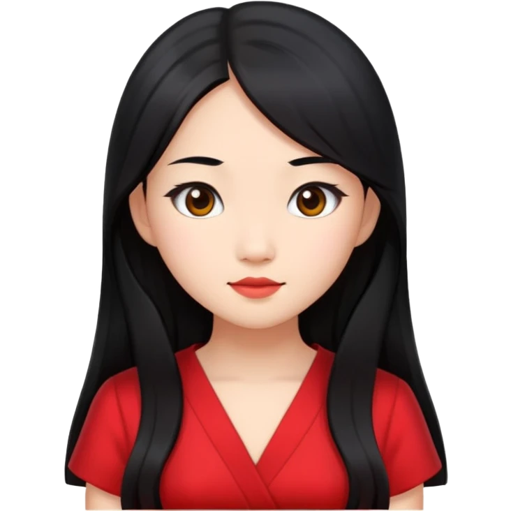 Asian girl with long black hair wearing a red dress emoji