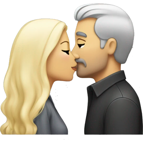 Dark-grey-hair-man kissing blonde-woman emoji