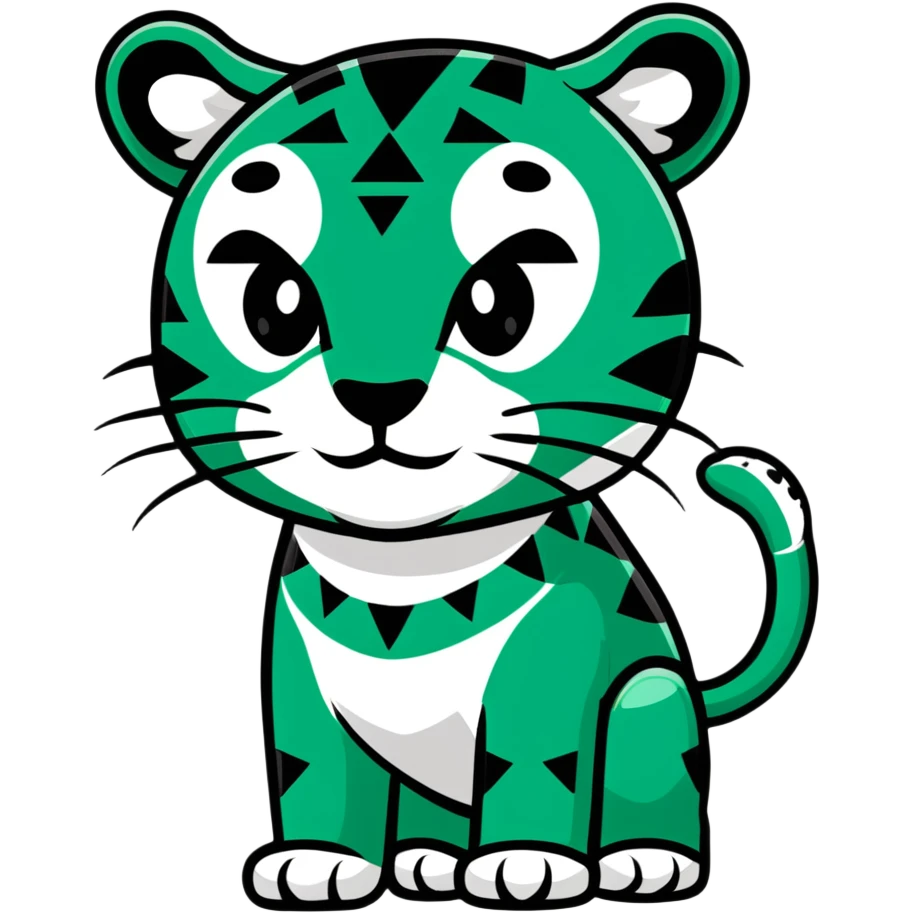 Geometric Maya style jaguar - important message, strictly white and deep dark green only, angular sharp lines emoji