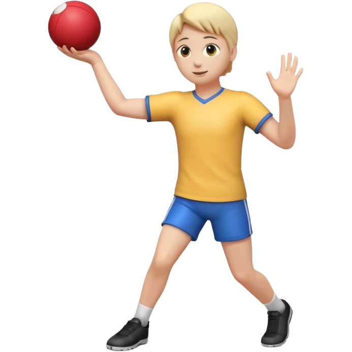 3D emoji style person throwing Ball, arm extended, centered, Full body, soft shadow, white background. emoji