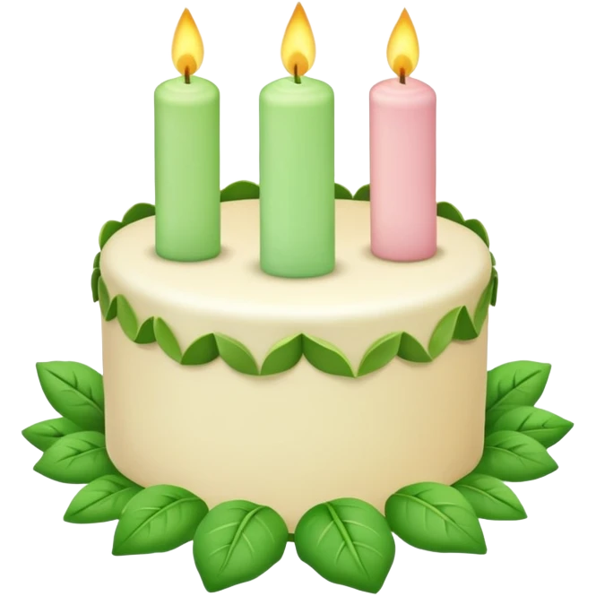 Pastel birthday cake with leafs and candles  emoji