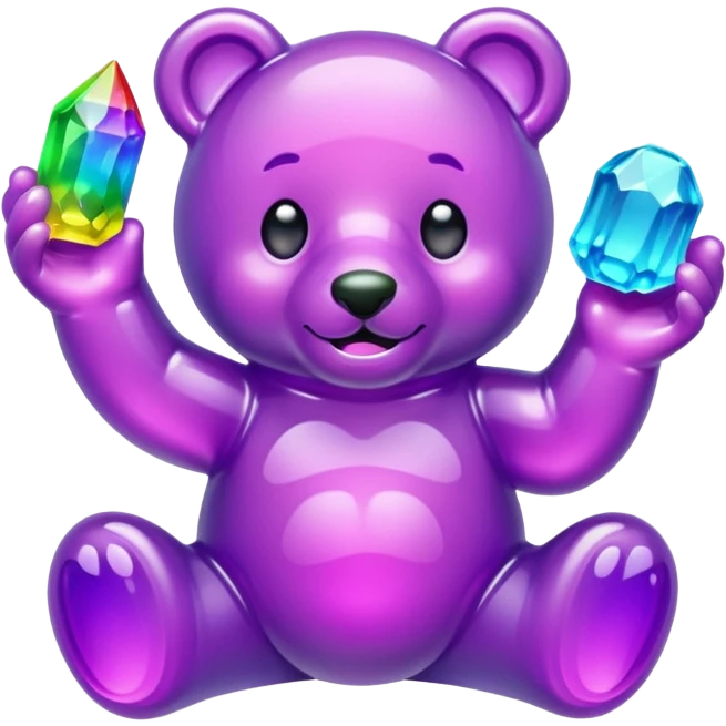 Rainbow Gummybear holding a purple crystal emoji