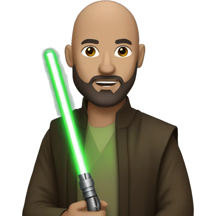 Star Wars bald brown bearded man holding green light saber emoji