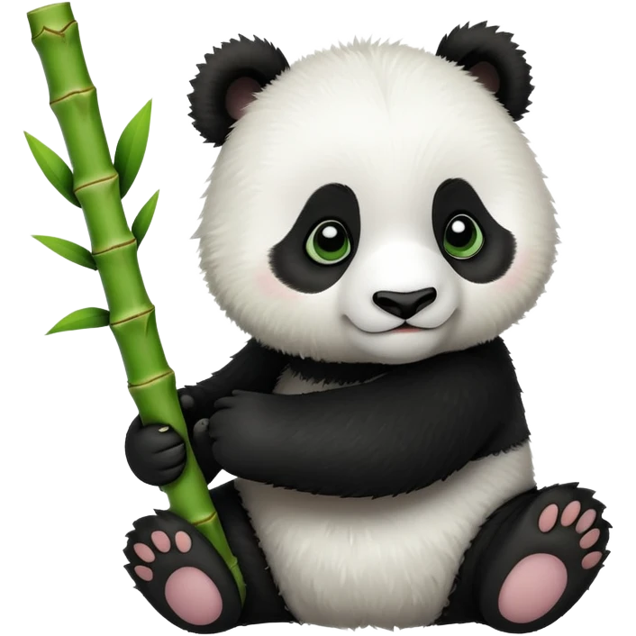 Adorable panda cub holding bamboo emoji