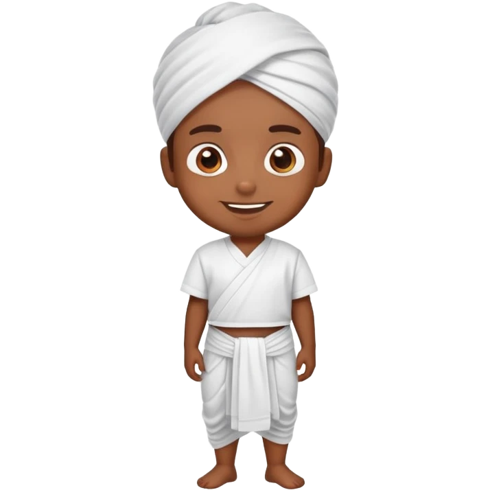cartoon Samsung emoji of a Tamil boy in white dhoti, shirt, checked angavastram, joyful face emoji