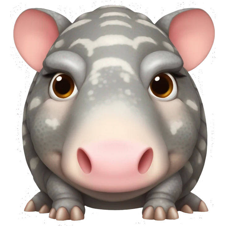 Mottled speckled gray brown chubby armadillo pig and cute tiny eyes emoji