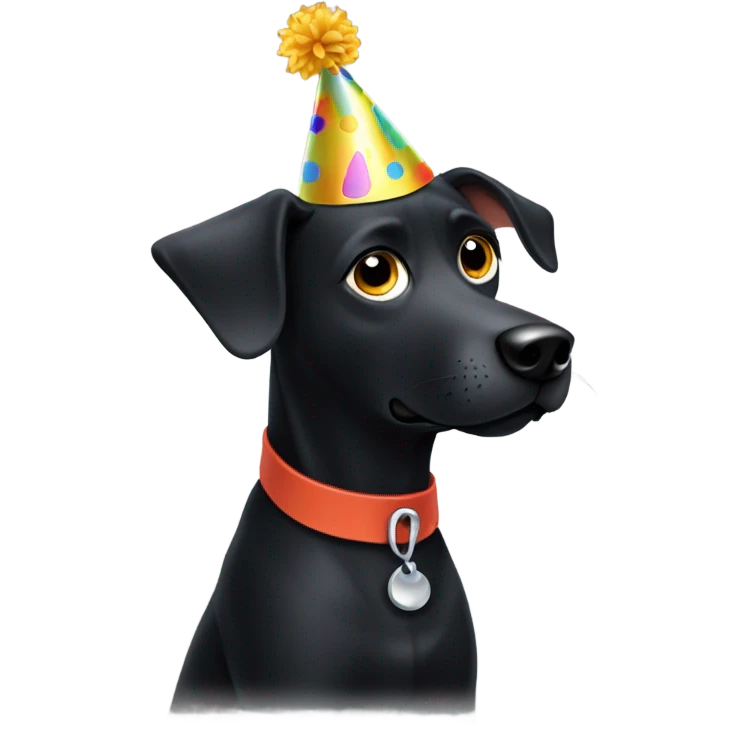 Black Dog wearing a party hat  emoji