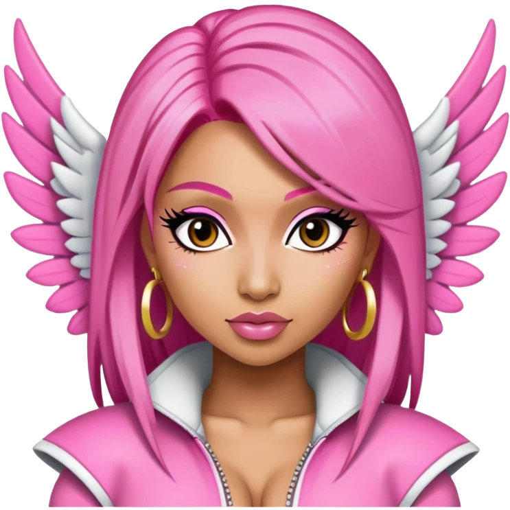 Nicki Minaj pink hair, winged eyeliner, super bass outfit  emoji
