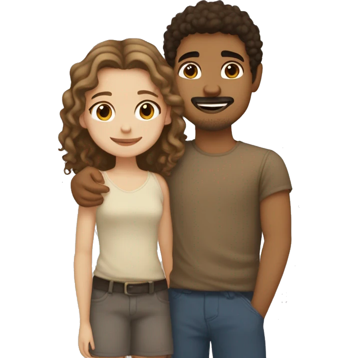 girl with fair skin, hazel eyes and straight hair hugging a boy with tan skin, medium curly hair that is light brown and a tiny mustache and goatee and dark brown eyes emoji