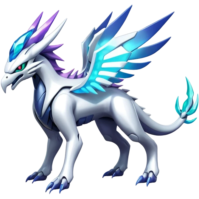Iridescent Futuristic Modern Epic Legendary Shiny Cyber-Suicune-Dialga-Reshiram-Creature, (full body) emoji