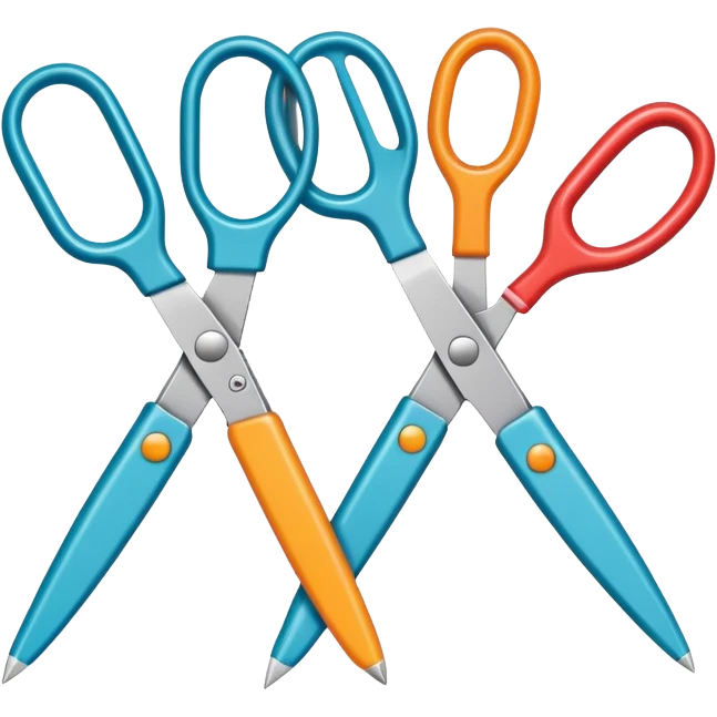 pair of scissors and cut paper shapes, fun and inviting emoji