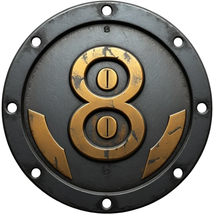 Minimal emoji, gothic metal coin made of black steel, engraved number 8 at the center, ancient industrial aesthetic, worn metal texture, no glow, no neon, flat emoji design, centered, transparent background emoji