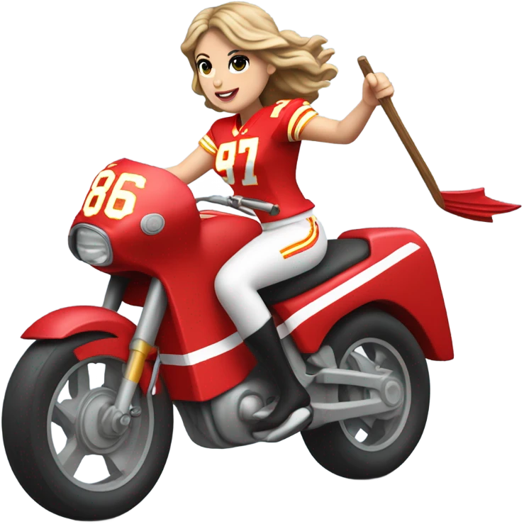 Taylor Swift riding an arrow wearing a number 87 Kansas City Chiefs jersey emoji